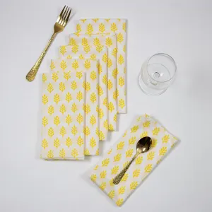 Beautiful Yellow Block Printed Cotton Reusable Cloth Napkins