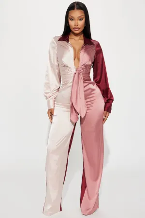 Beauty In A Bottle Satin Jumpsuit - Burgundy/combo