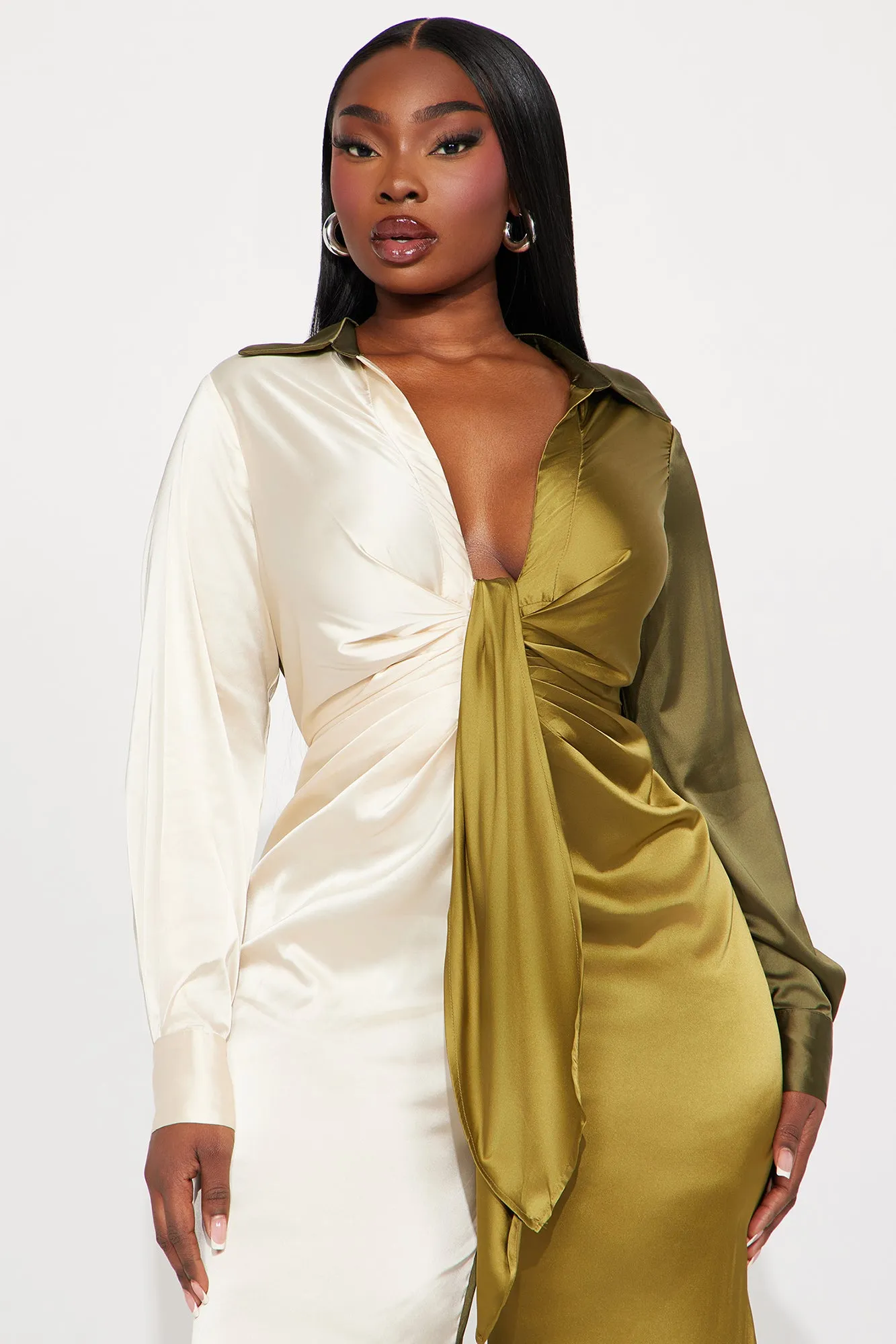 Beauty In A Bottle Satin Jumpsuit - Olive/combo