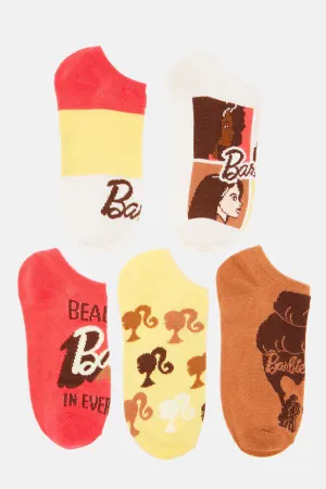 Beauty In Barbie 5 Pack Socks - Brown/combo