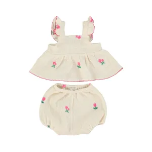 Bebe Organic Floral Embroidered Baby Top and Bloomers Set