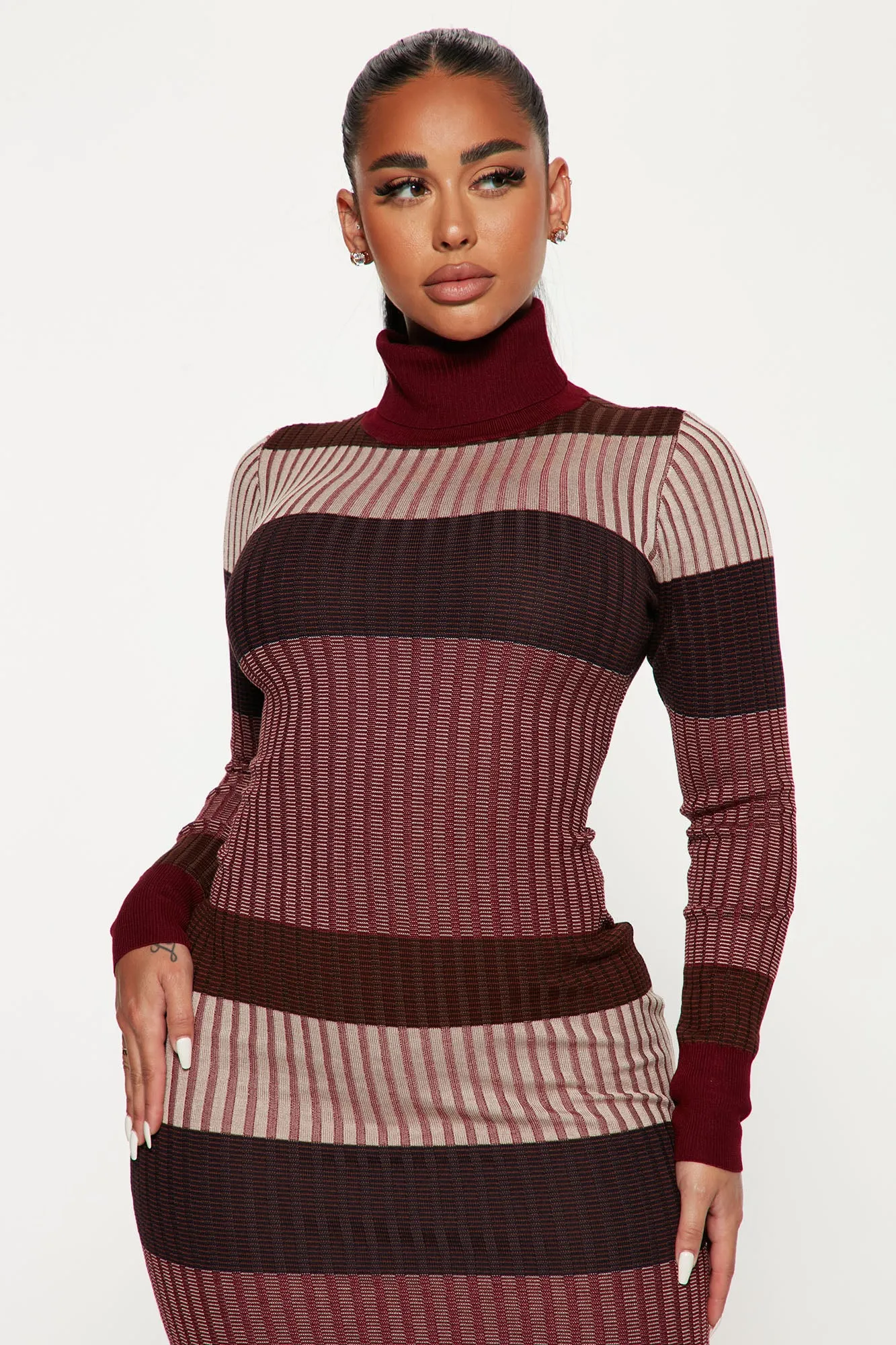 Becca Sweater Midi Dress - Burgundy/combo