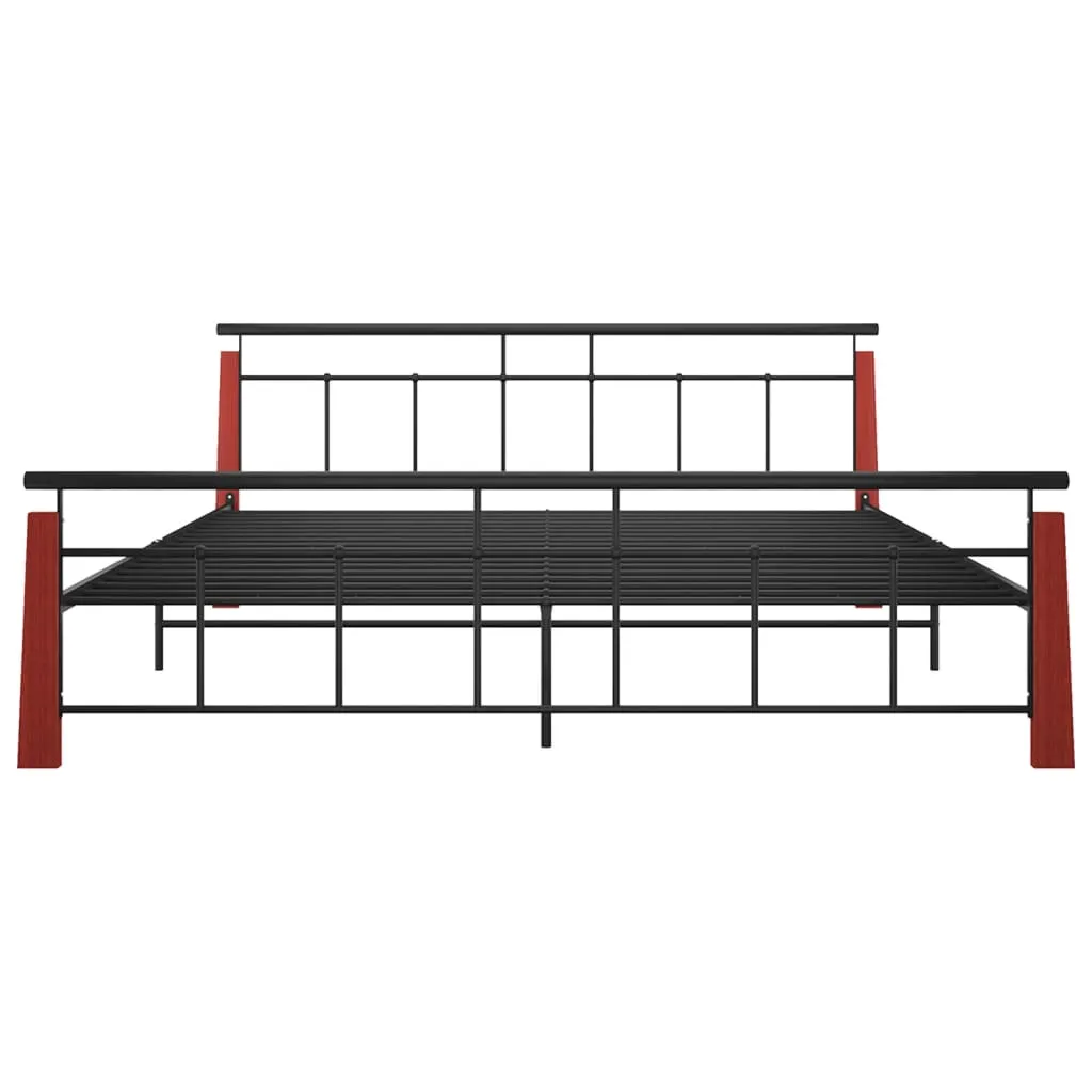 Bed Frame Metal and Solid Oak Wood 200x200 cm