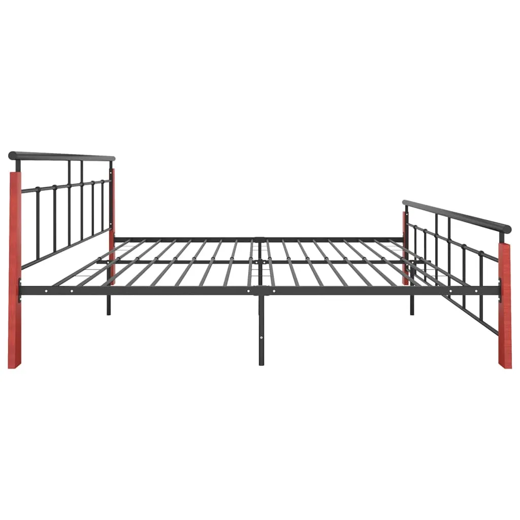 Bed Frame Metal and Solid Oak Wood 200x200 cm