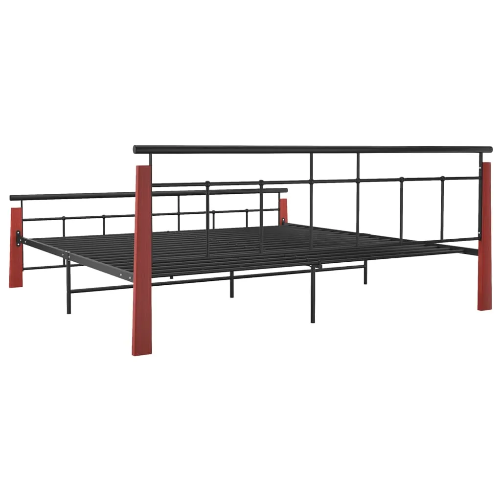 Bed Frame Metal and Solid Oak Wood 200x200 cm