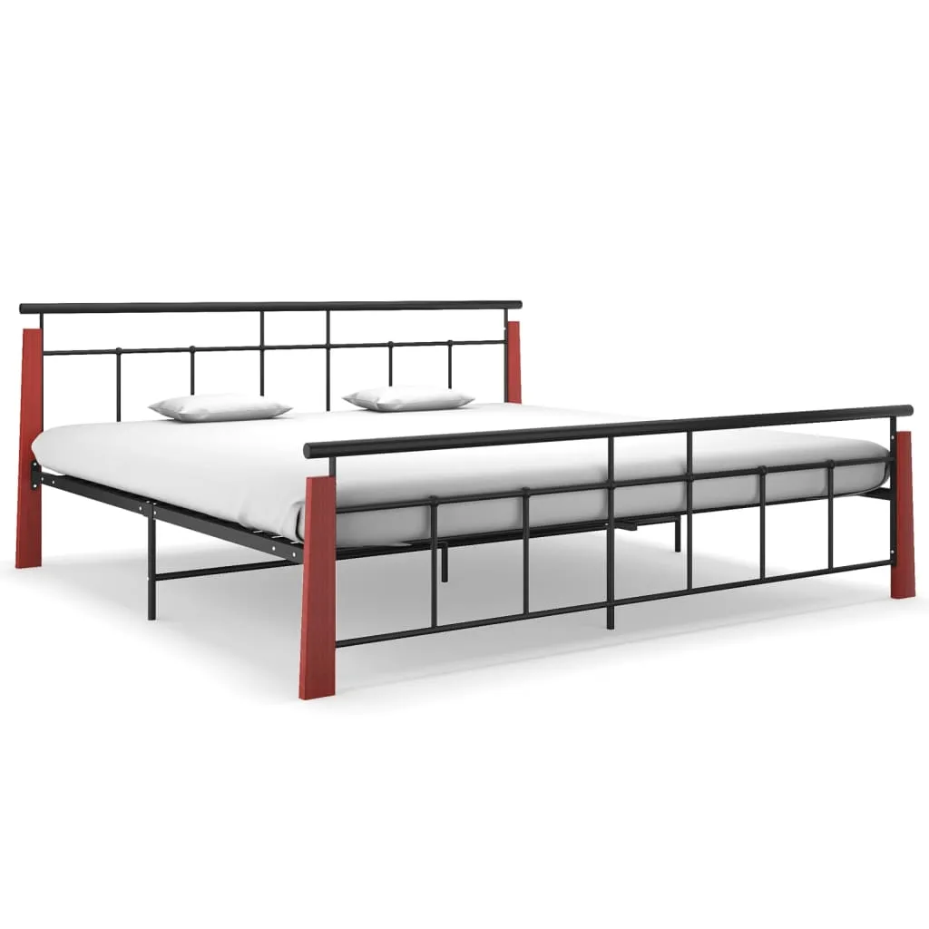 Bed Frame Metal and Solid Oak Wood 200x200 cm