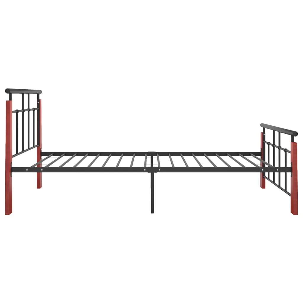 Bed Frame Metal and Solid Oak Wood 90x200 cm