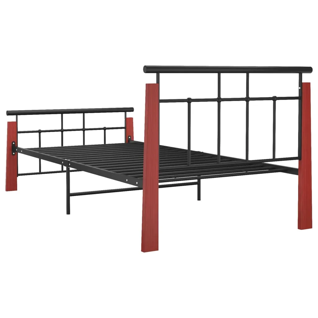 Bed Frame Metal and Solid Oak Wood 90x200 cm