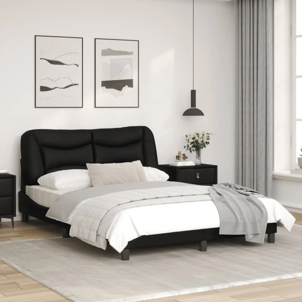 Bed Frame with Headboard Black 135x190 cm Double Faux Leather