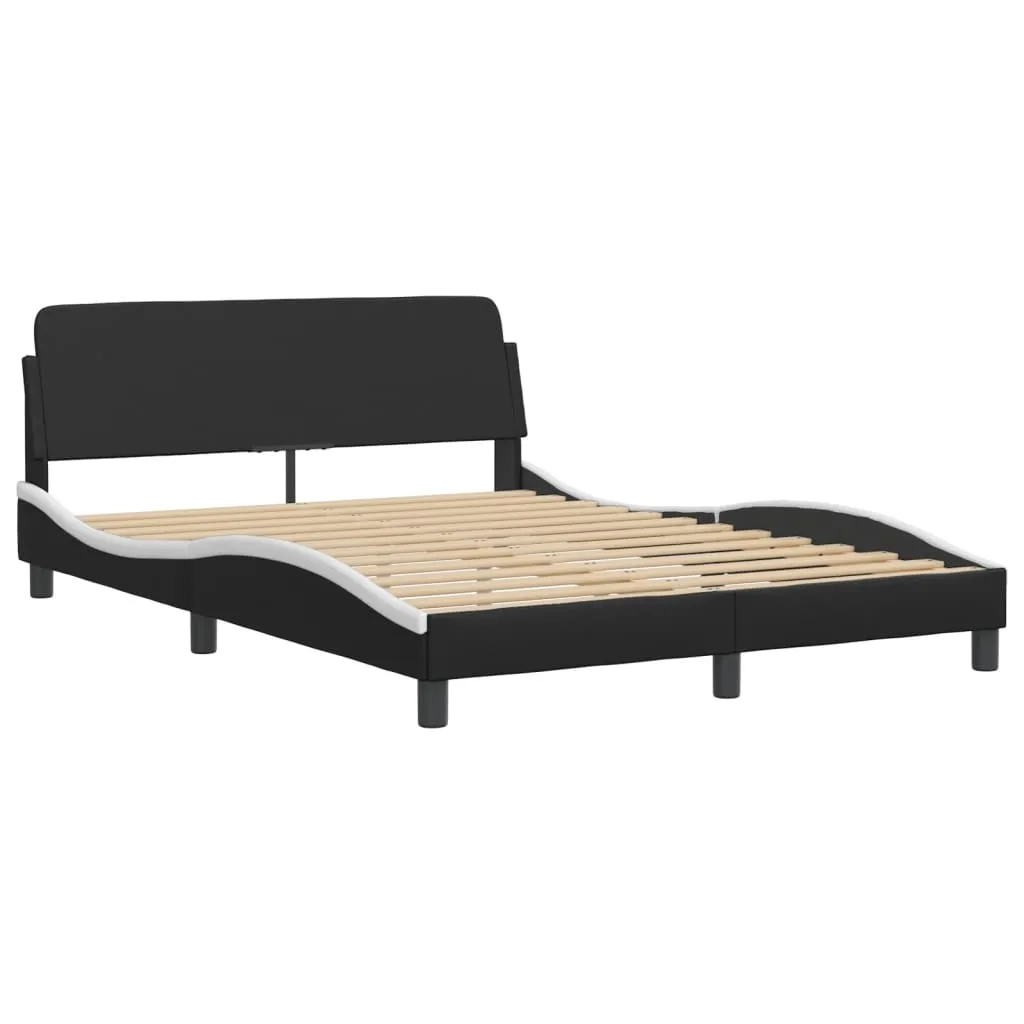 Bed Frame with Headboard Black and White 140x190 cm Faux Leather