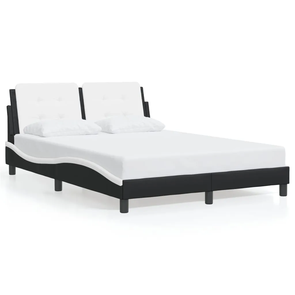 Bed Frame with Headboard Black and White 140x190 cm Faux Leather