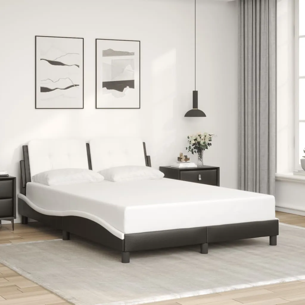 Bed Frame with Headboard Black and White 140x190 cm Faux Leather