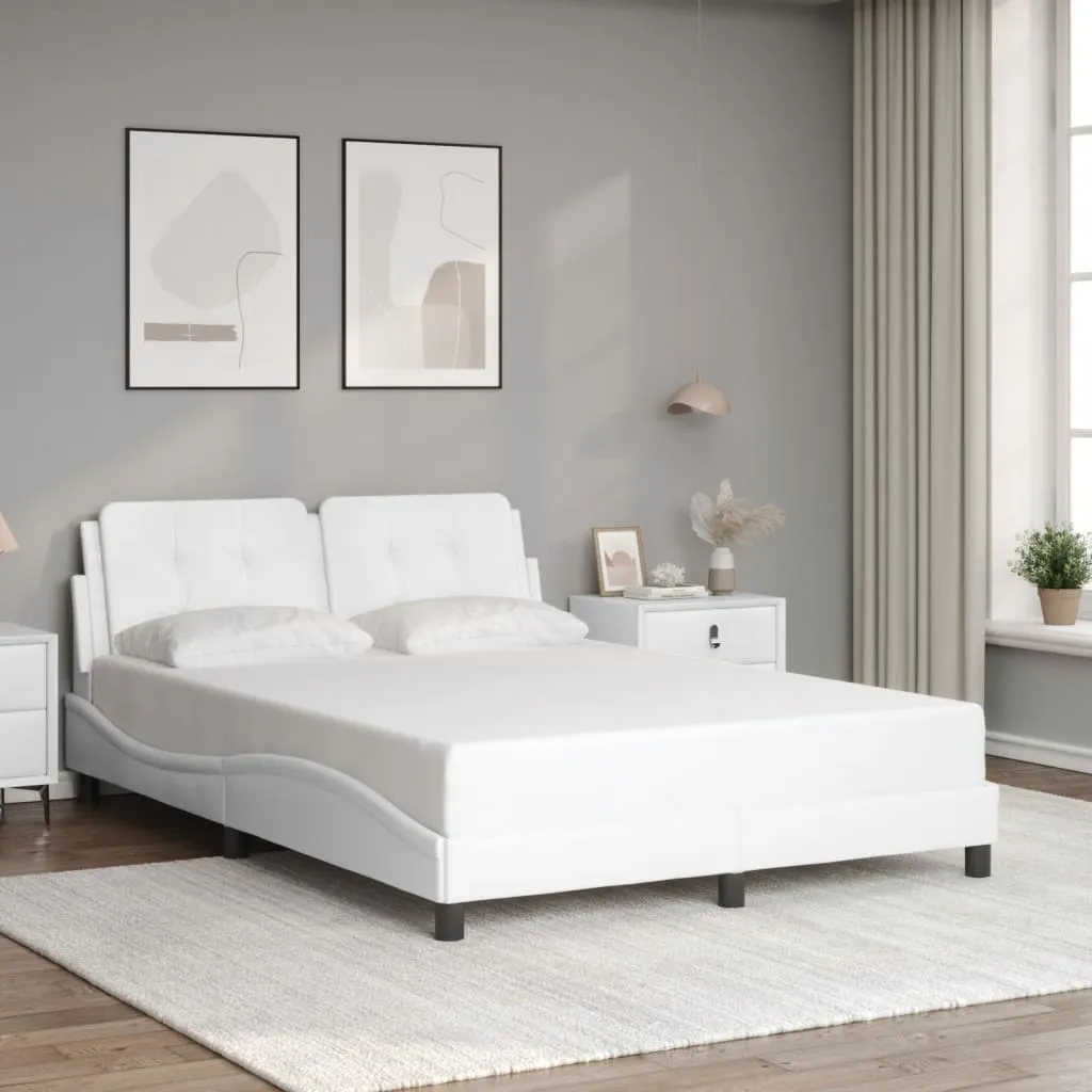 Bed Frame with Headboard White 140x190 cm Faux Leather