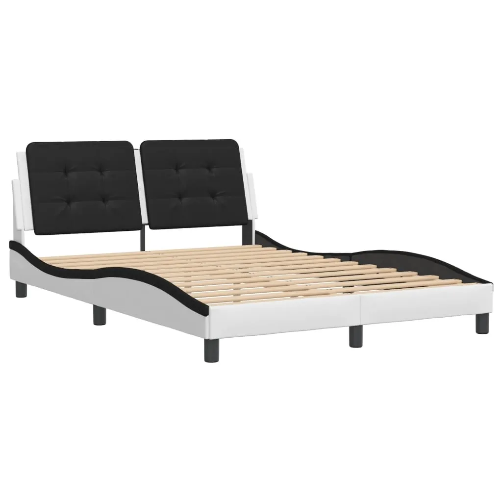 Bed Frame without Mattress White and Black 140x190 cm Faux Leather