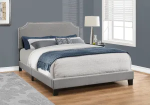 Bed - Queen Size / Grey Linen With Chrome Trim