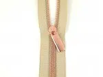 Beige #5 Nylon Rose Gold Coil Zippers: 3 Yards With 9 Pulls - Sallie Tomato