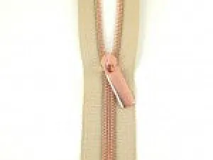 Beige #5 Nylon Rose Gold Coil Zippers: 3 Yards With 9 Pulls - Sallie Tomato