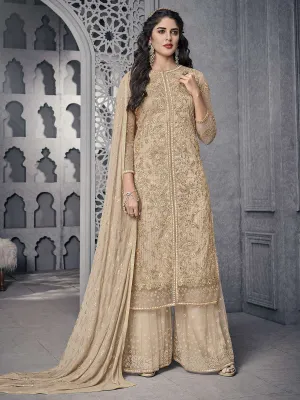 Beige All Ethnic Embroidered Pakistani Palazzo Suit