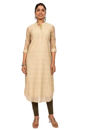 Beige & Lime Green chanderi Kurta