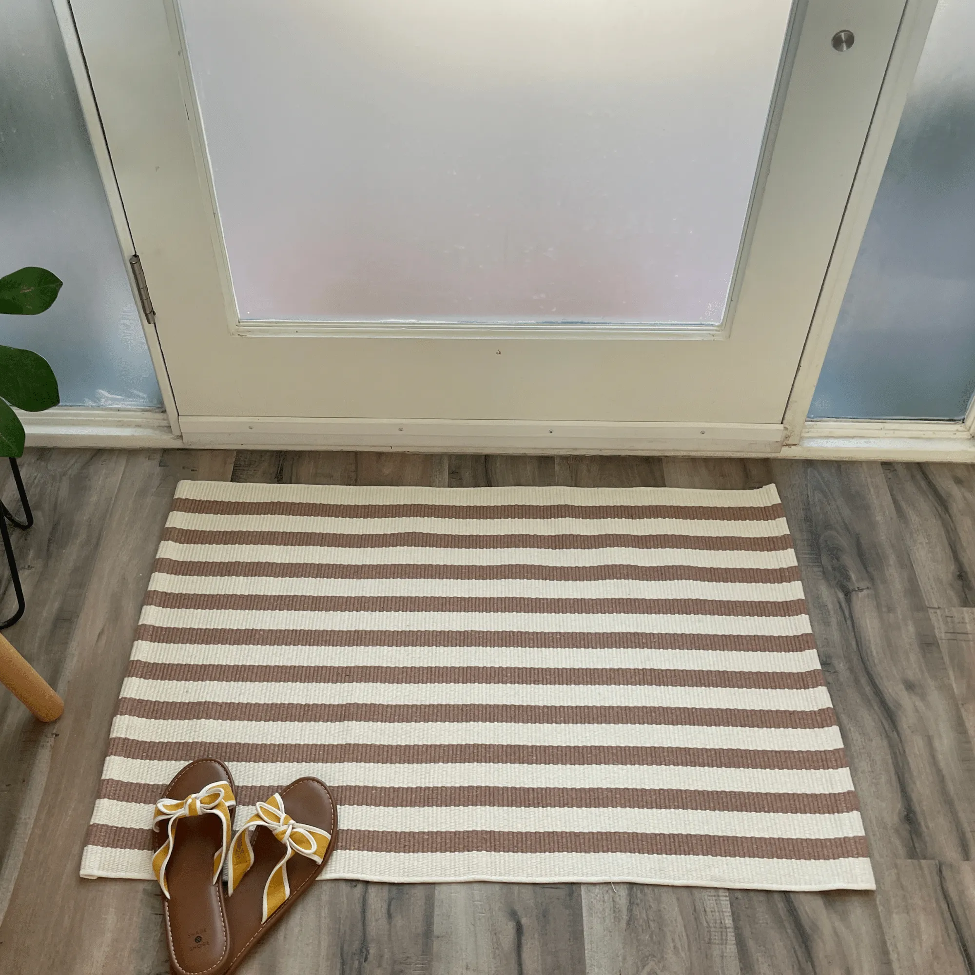 Beige & White Striped Entryway Rug