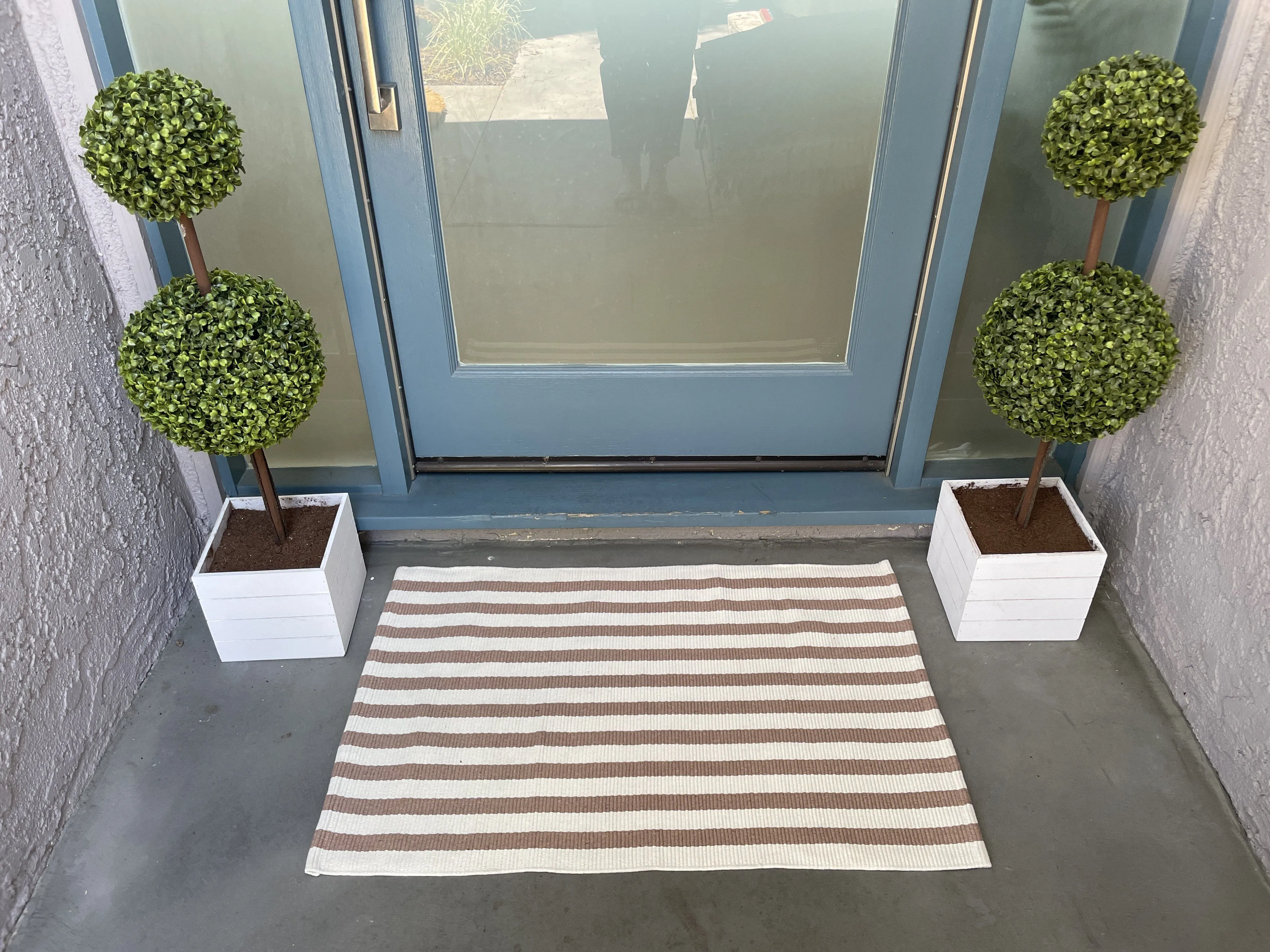 Beige & White Striped Entryway Rug