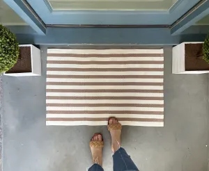 Beige & White Striped Entryway Rug