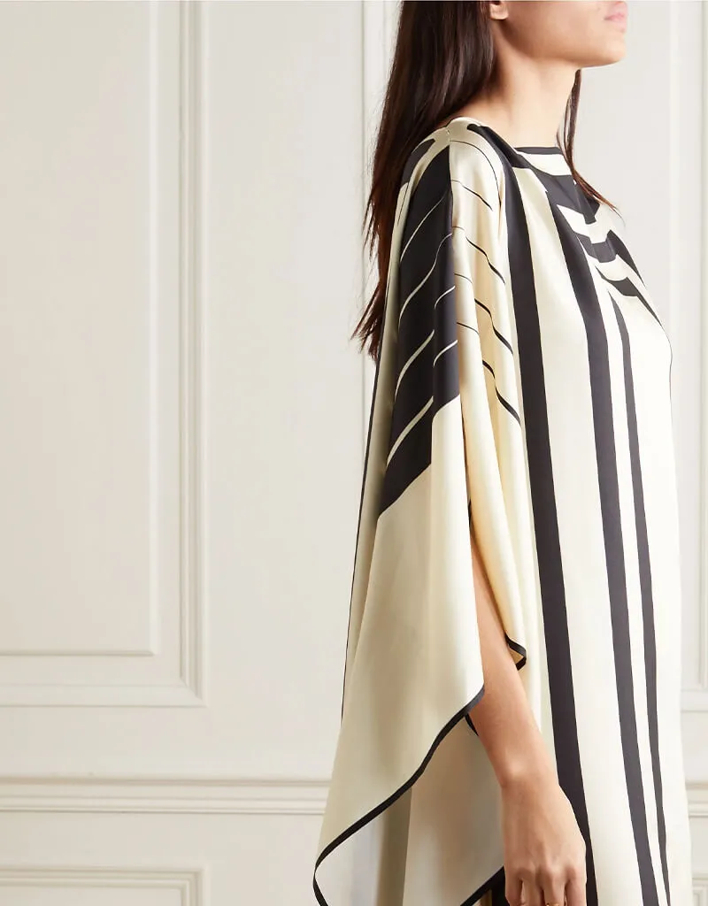 Beige And Black Soft Satin Silk Kaftan