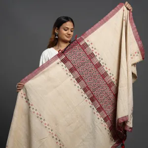 Beige - Assamese Gero Design Mising Eri Silk Handloom Shawl cum Stole