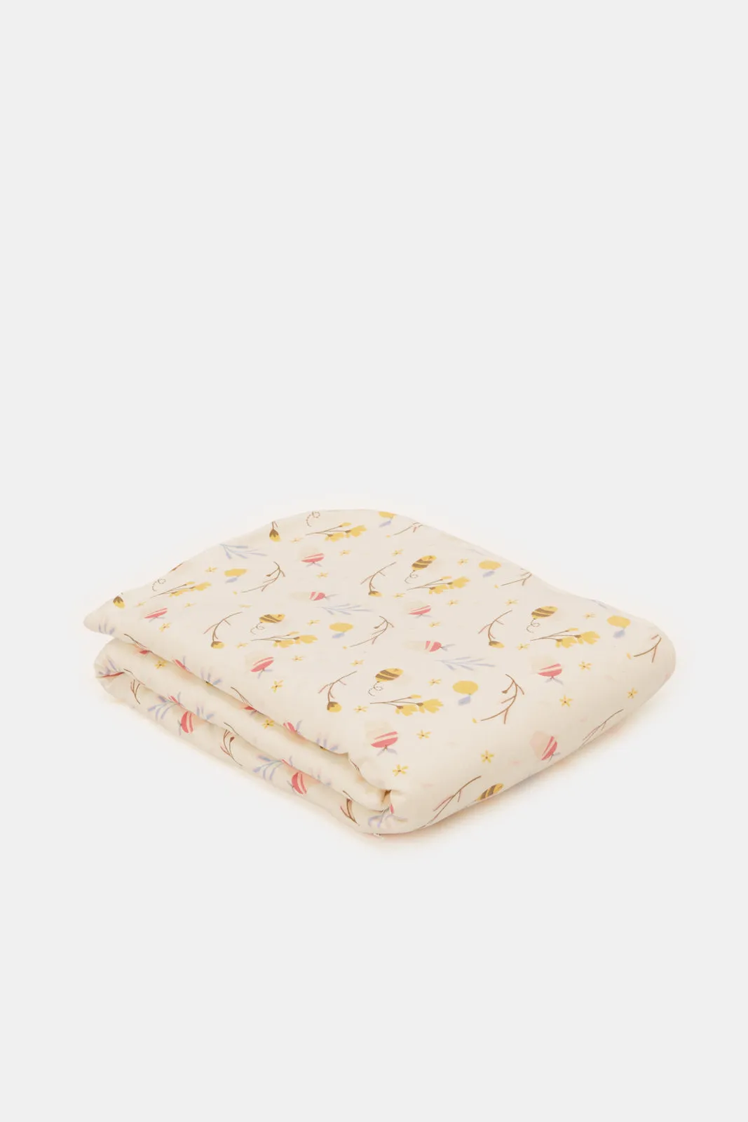 Beige Bee Allover Print Cotton Sherpa Blanket