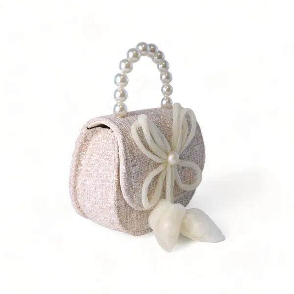 Beige Bowtie Tweed Purse