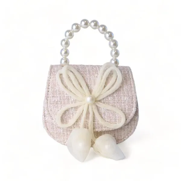 Beige Bowtie Tweed Purse