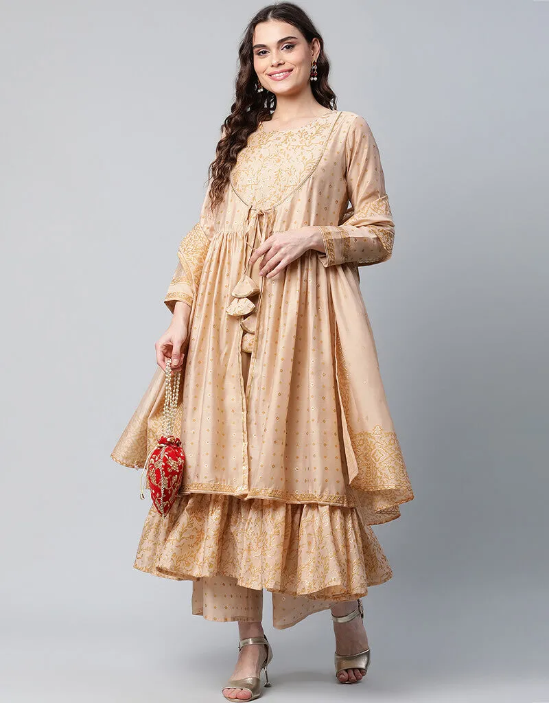 Beige Chanderi Salwar Suit Palazzo