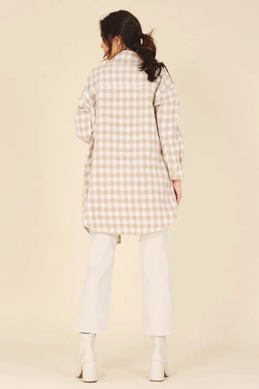 Beige Check Longline Shacket