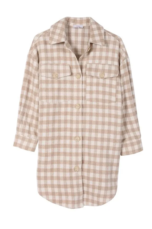 Beige Check Longline Shacket