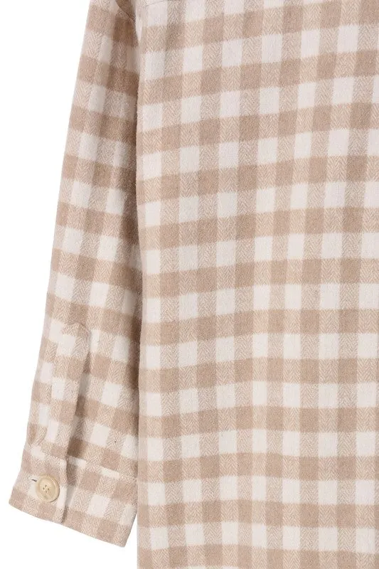 Beige Check Longline Shacket