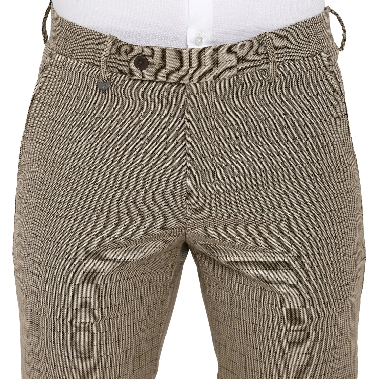 Beige Checked Ultra Slim Fit Trouser