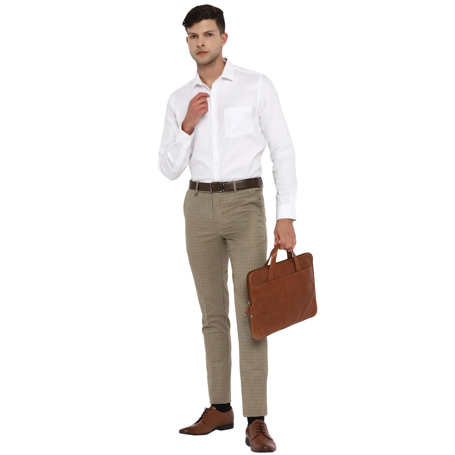 Beige Checked Ultra Slim Fit Trouser