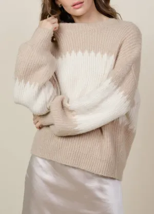 Beige Color Block Sweater