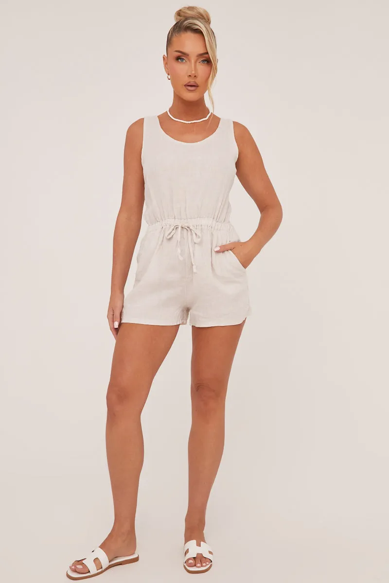 Beige Elasticated Waist Tie Back Playsuit - Jovee