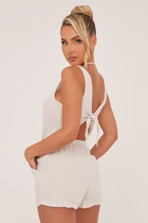 Beige Elasticated Waist Tie Back Playsuit - Jovee