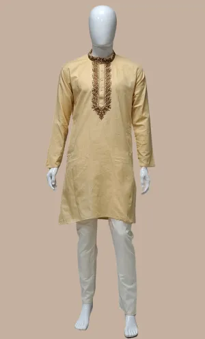 Beige Embroidered Kurta Set