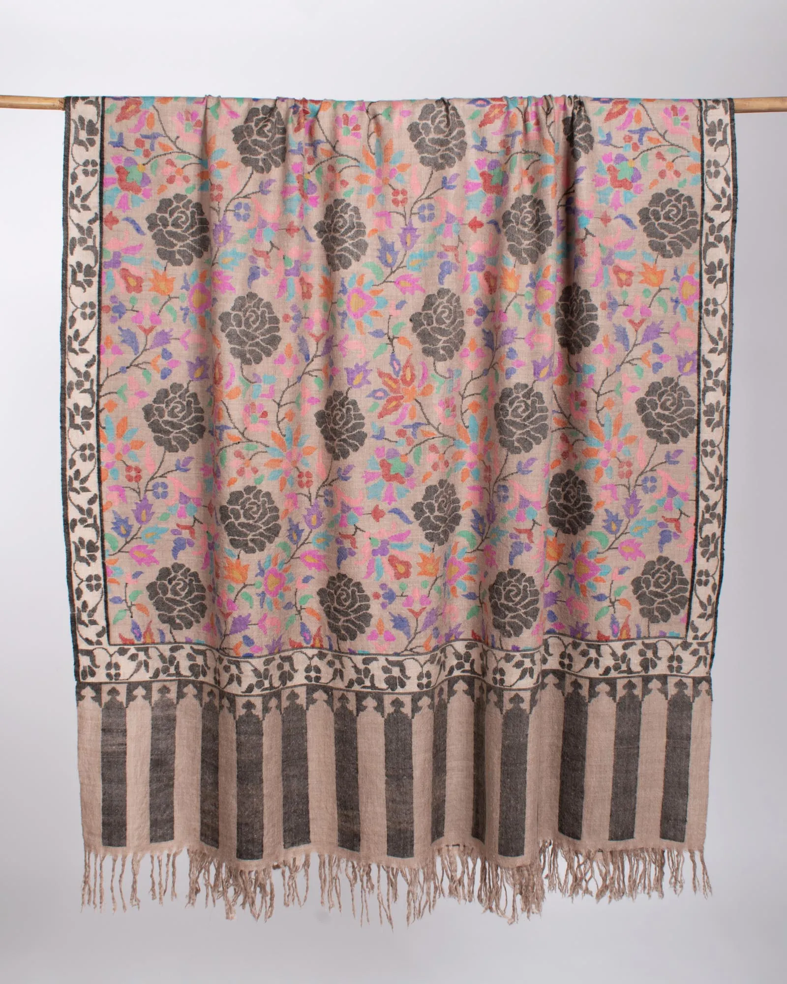 Beige Floral Handloomed Kani Pashmina Shawl - RAMSEY