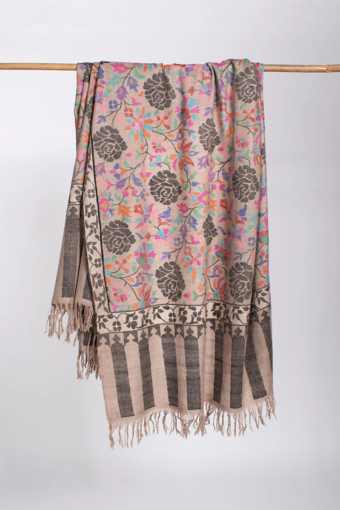 Beige Floral Handloomed Kani Pashmina Shawl - RAMSEY