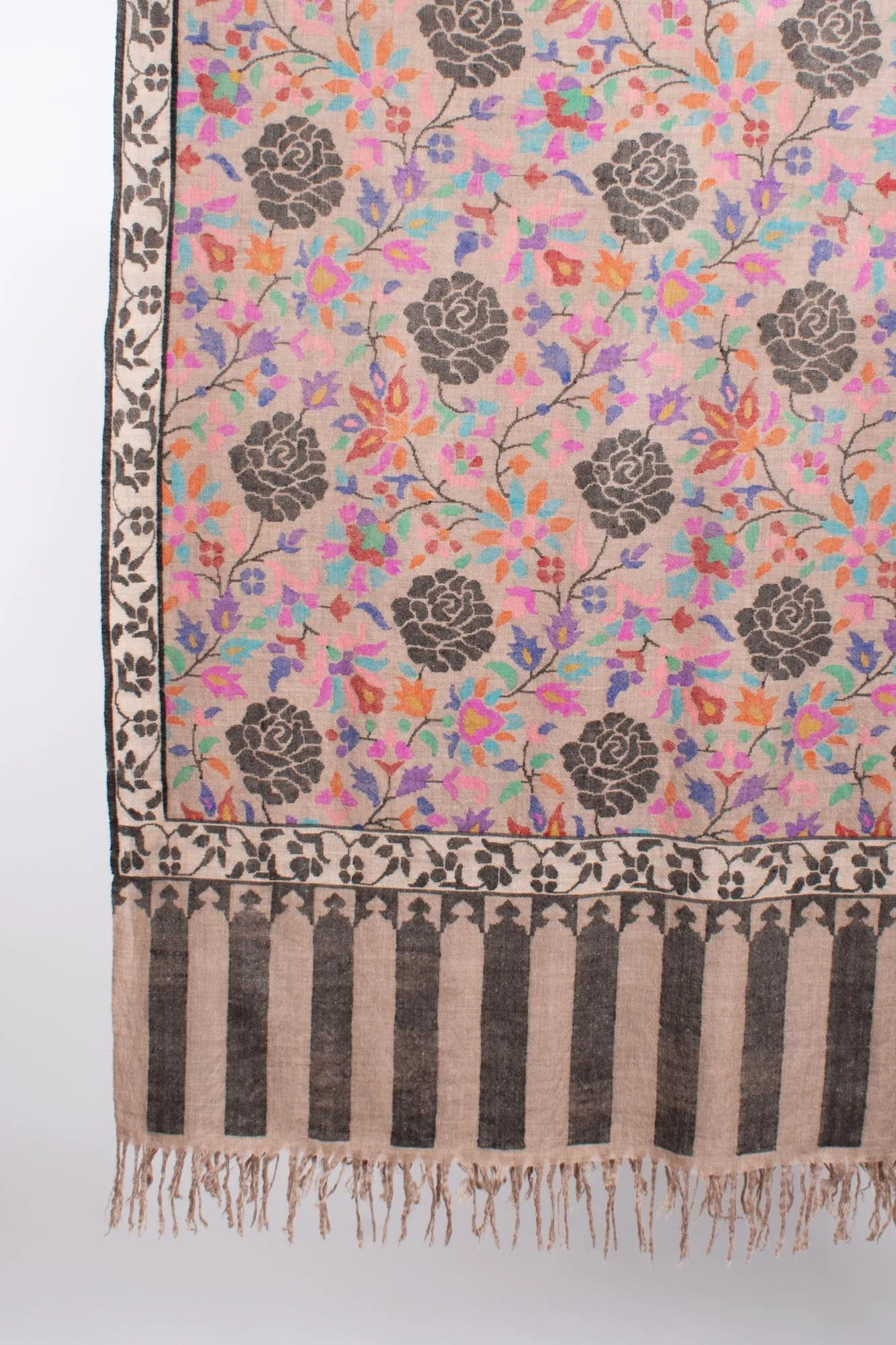 Beige Floral Handloomed Kani Pashmina Shawl - RAMSEY