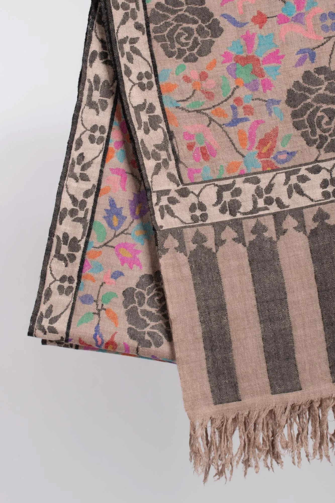 Beige Floral Handloomed Kani Pashmina Shawl - RAMSEY