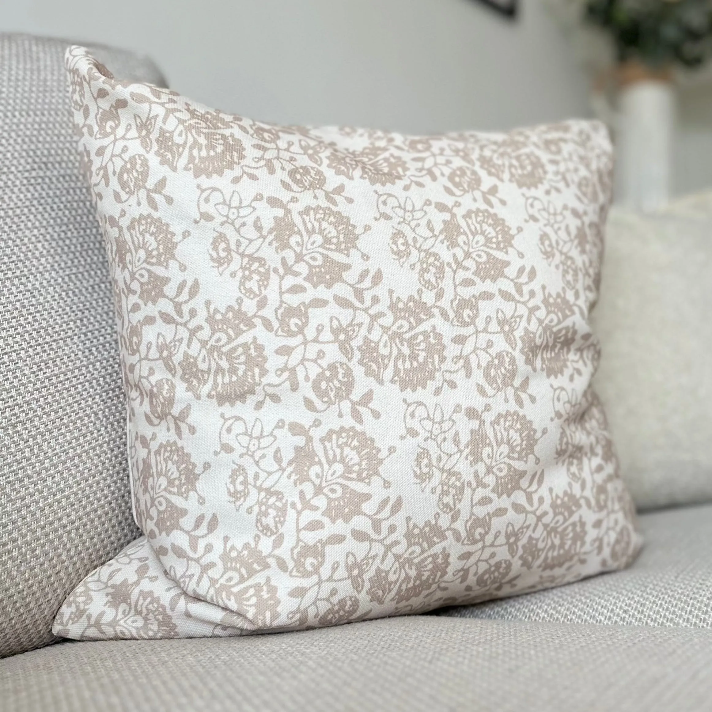 Beige Floral Print Square Cushion 45x45cm