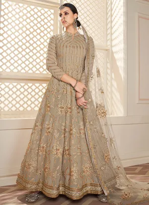 Beige Golden Lucknowi Embroidered Anarkali Suit