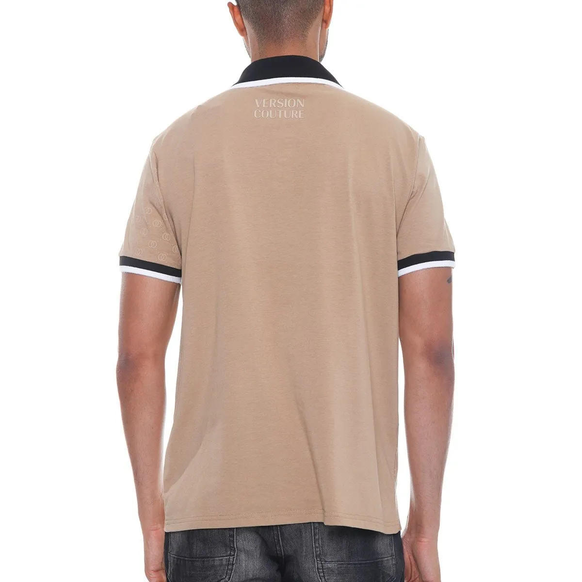 Beige Italian Print Polo Shirt