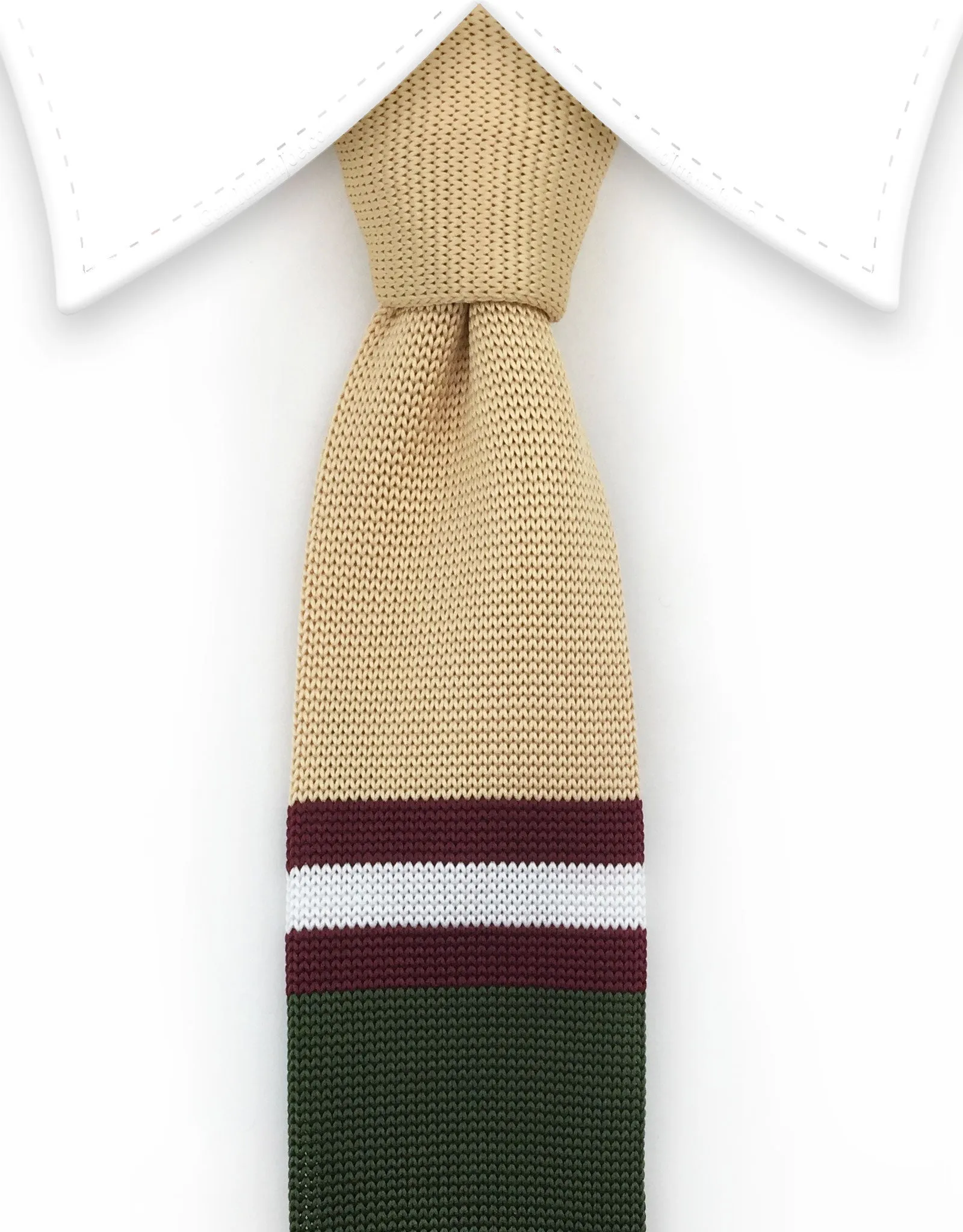 Beige, Khaki, Burgundy Stripe Knit Necktie