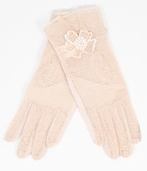 Beige Lace & Floral Accent Gloves